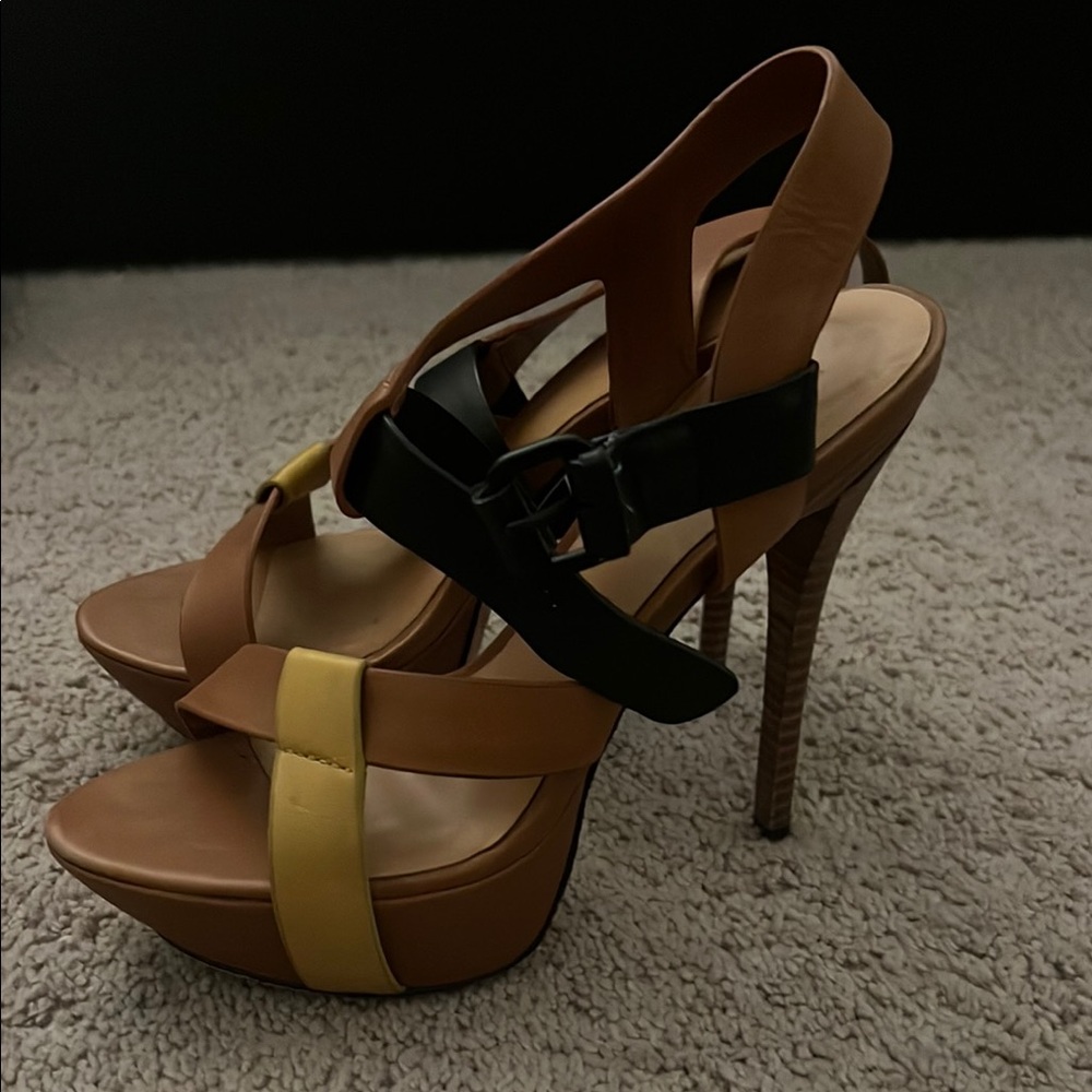 Stylish Brown and Yellow Women's Heels